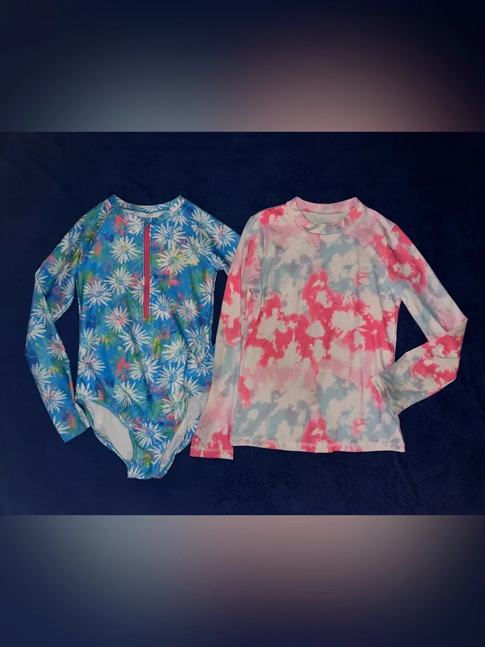 Cat & Jack Girls Large 10/12 Long Sleeve Rash Guard Swim Top Lot 2 Bathing Suit